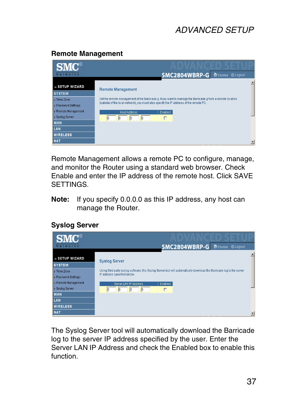 Advanced setup 37 | SMC Networks SMC Barricade g SMC2804WBR User Manual | Page 47 / 114