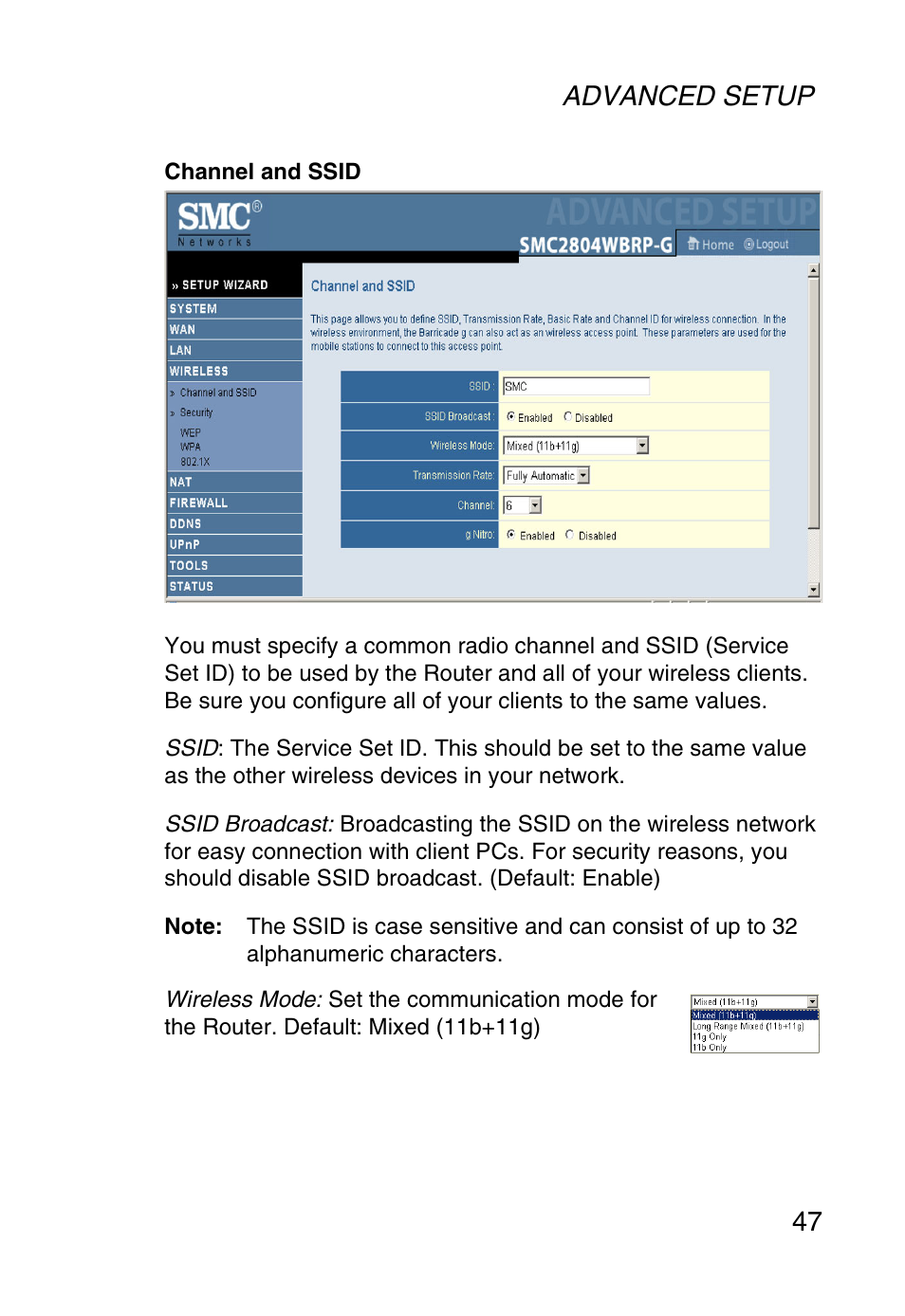 Advanced setup 47 | SMC Networks SMC Barricade g SMC2804WBR User Manual | Page 57 / 114