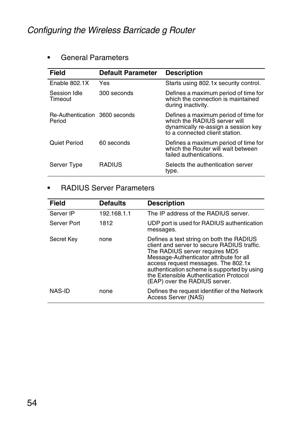 Configuring the wireless barricade g router 54 | SMC Networks SMC Barricade g SMC2804WBR User Manual | Page 64 / 114