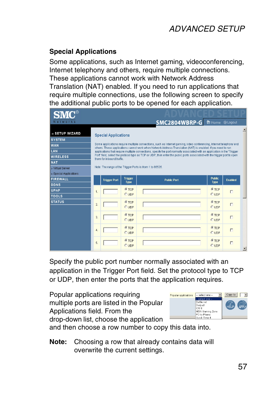 Advanced setup 57 | SMC Networks SMC Barricade g SMC2804WBR User Manual | Page 67 / 114