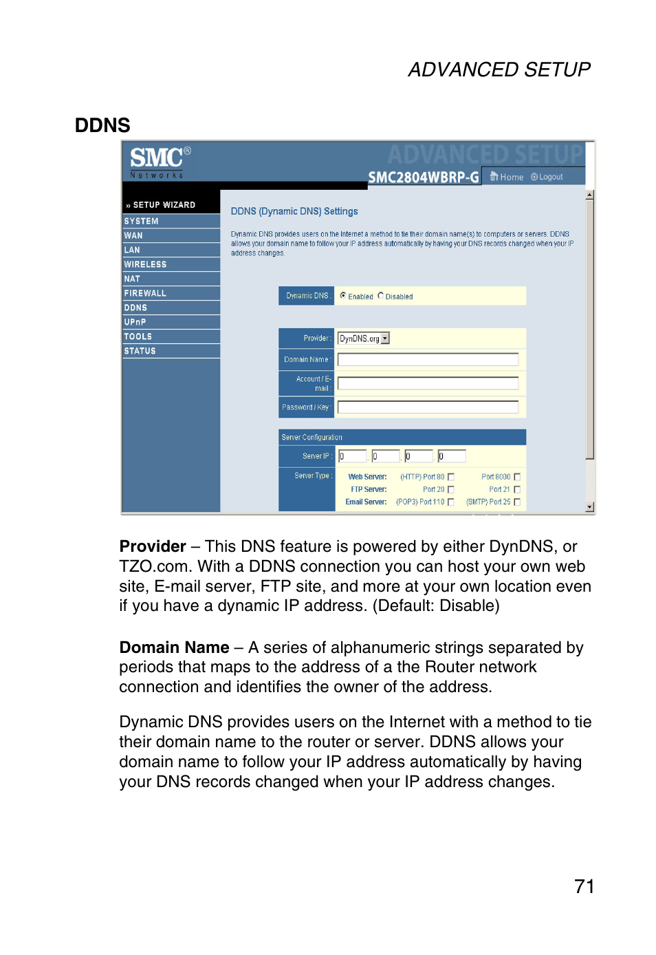 Ddns | SMC Networks SMC Barricade g SMC2804WBR User Manual | Page 81 / 114