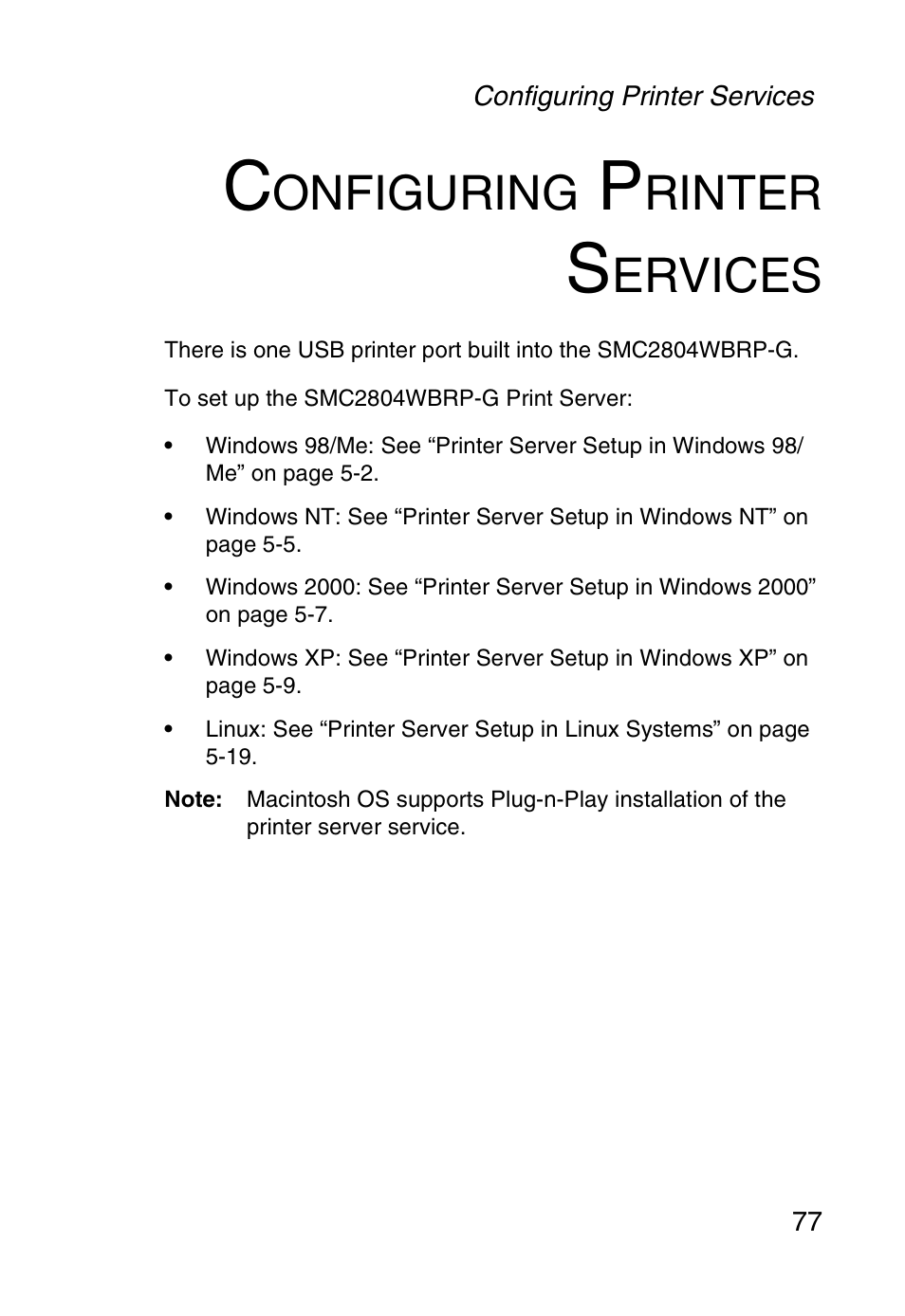 Configuring printer services, Onfiguring, Rinter | Ervices | SMC Networks SMC Barricade g SMC2804WBR User Manual | Page 87 / 114