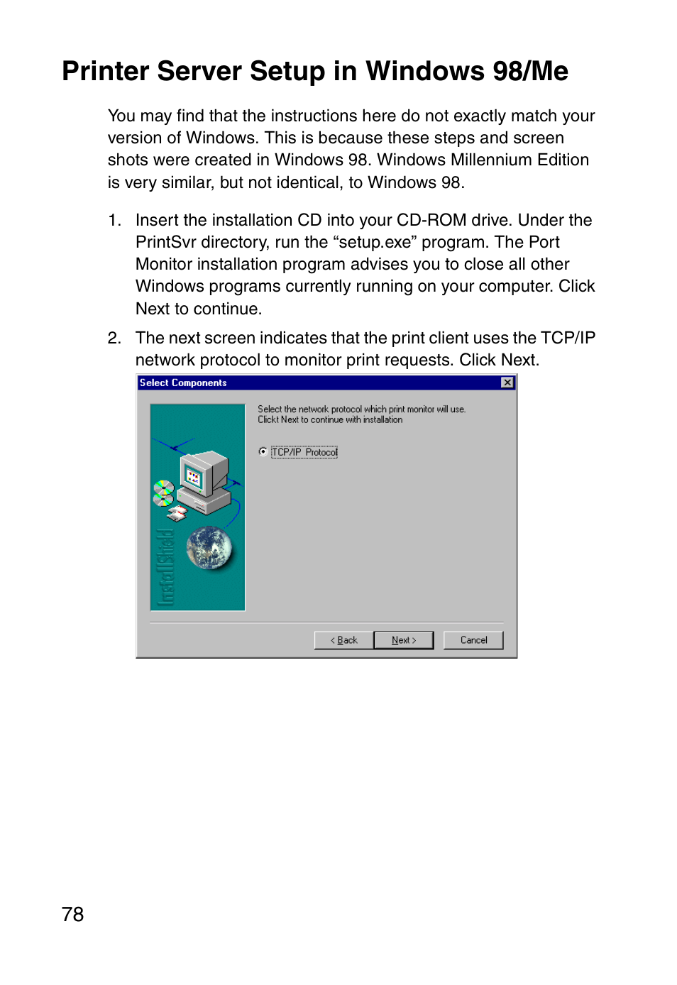 Printer server setup in windows 98/me | SMC Networks SMC Barricade g SMC2804WBR User Manual | Page 88 / 114