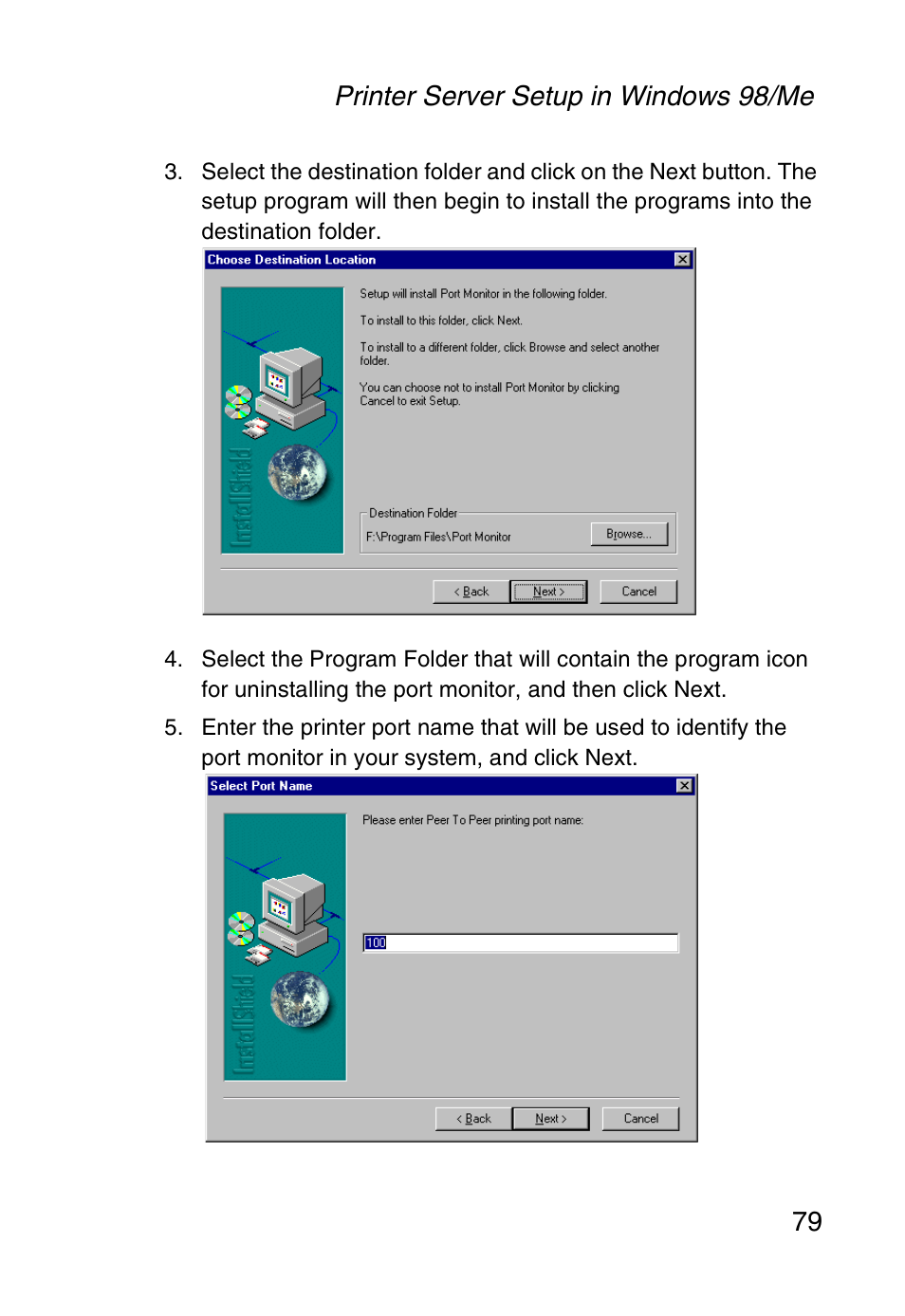 Printer server setup in windows 98/me 79 | SMC Networks SMC Barricade g SMC2804WBR User Manual | Page 89 / 114