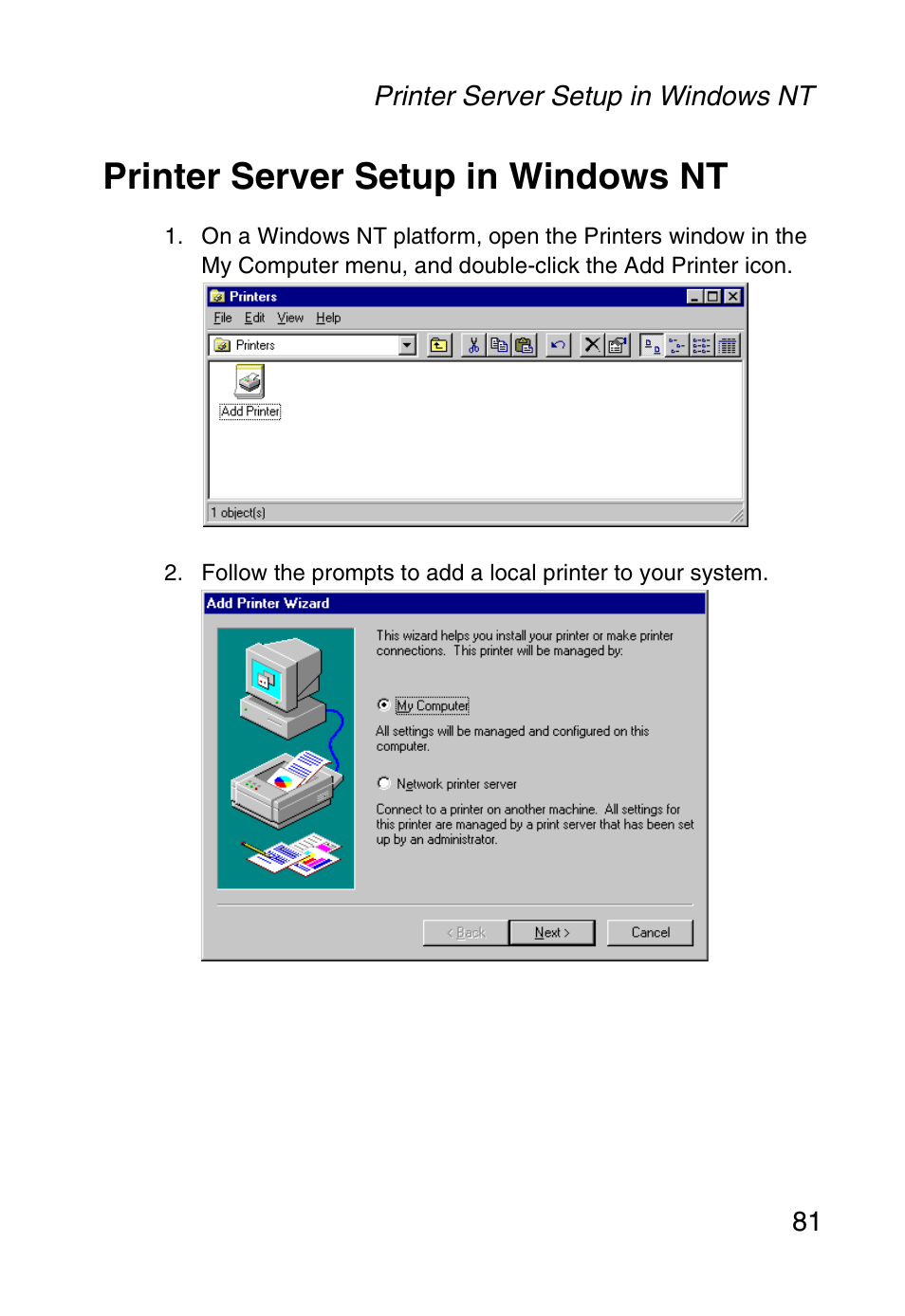 Printer server setup in windows nt | SMC Networks SMC Barricade g SMC2804WBR User Manual | Page 91 / 114