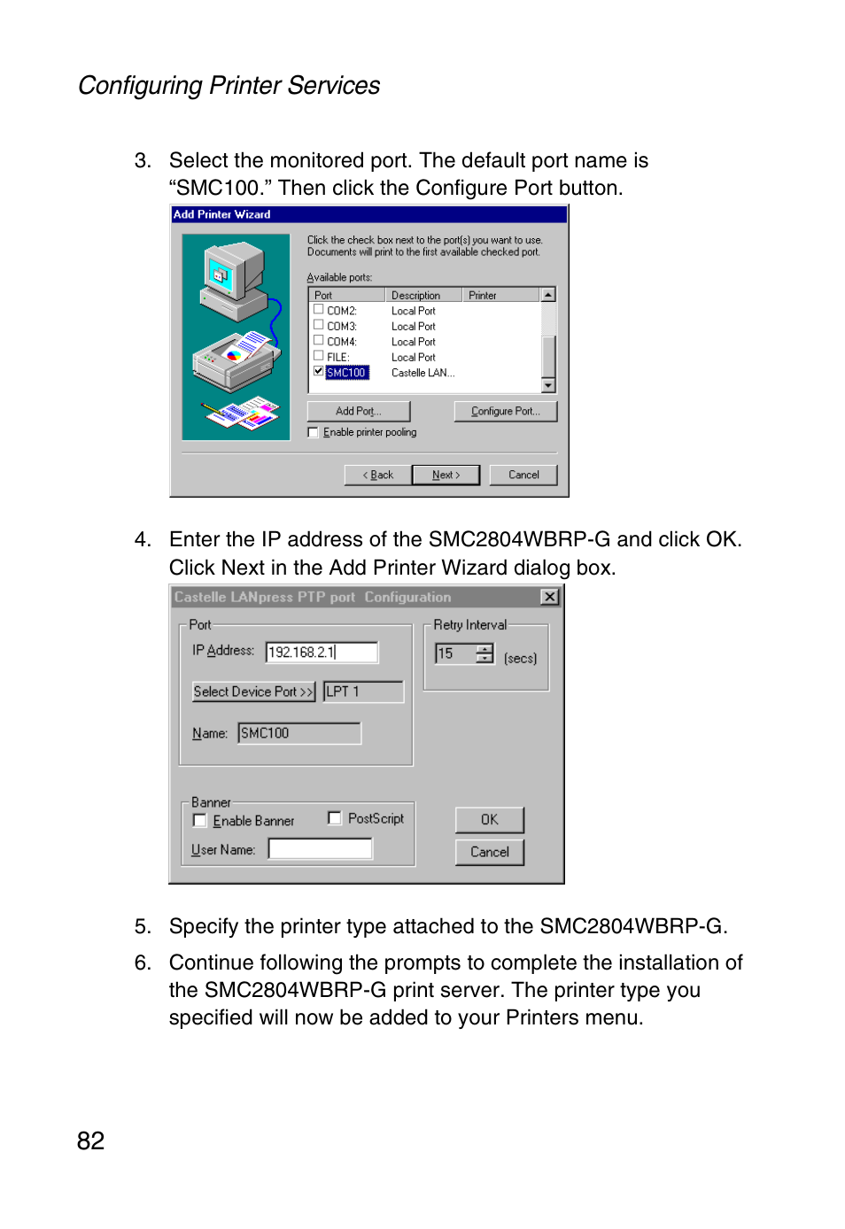 Configuring printer services 82 | SMC Networks SMC Barricade g SMC2804WBR User Manual | Page 92 / 114