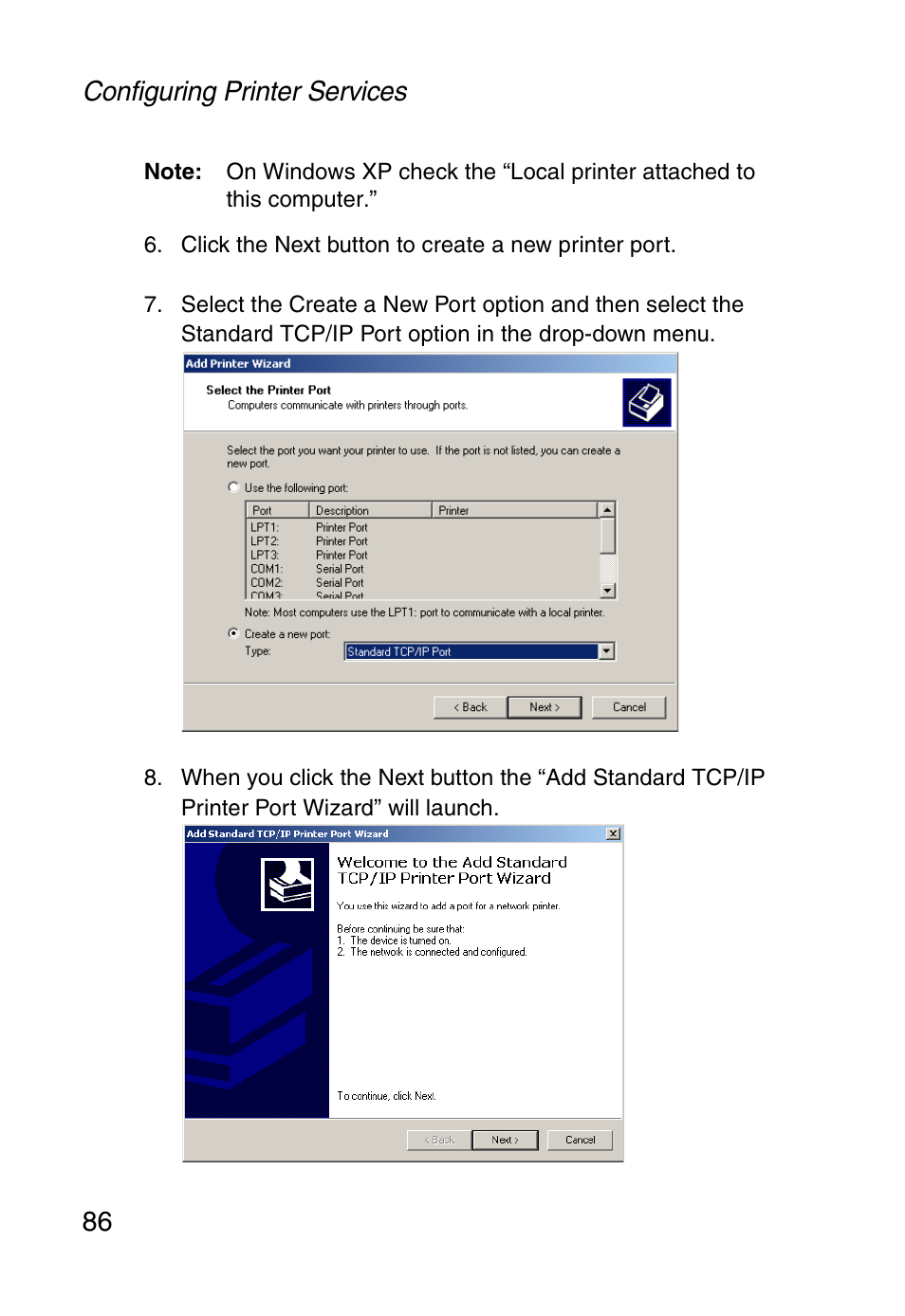 Configuring printer services 86 | SMC Networks SMC Barricade g SMC2804WBR User Manual | Page 96 / 114