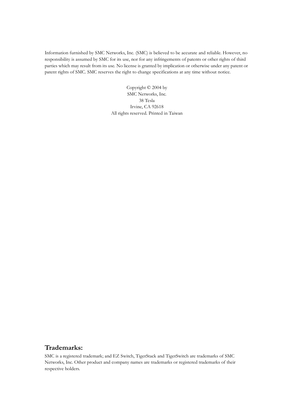 Trademarks | SMC Networks SMC TigerCard 10G User Manual | Page 4 / 86