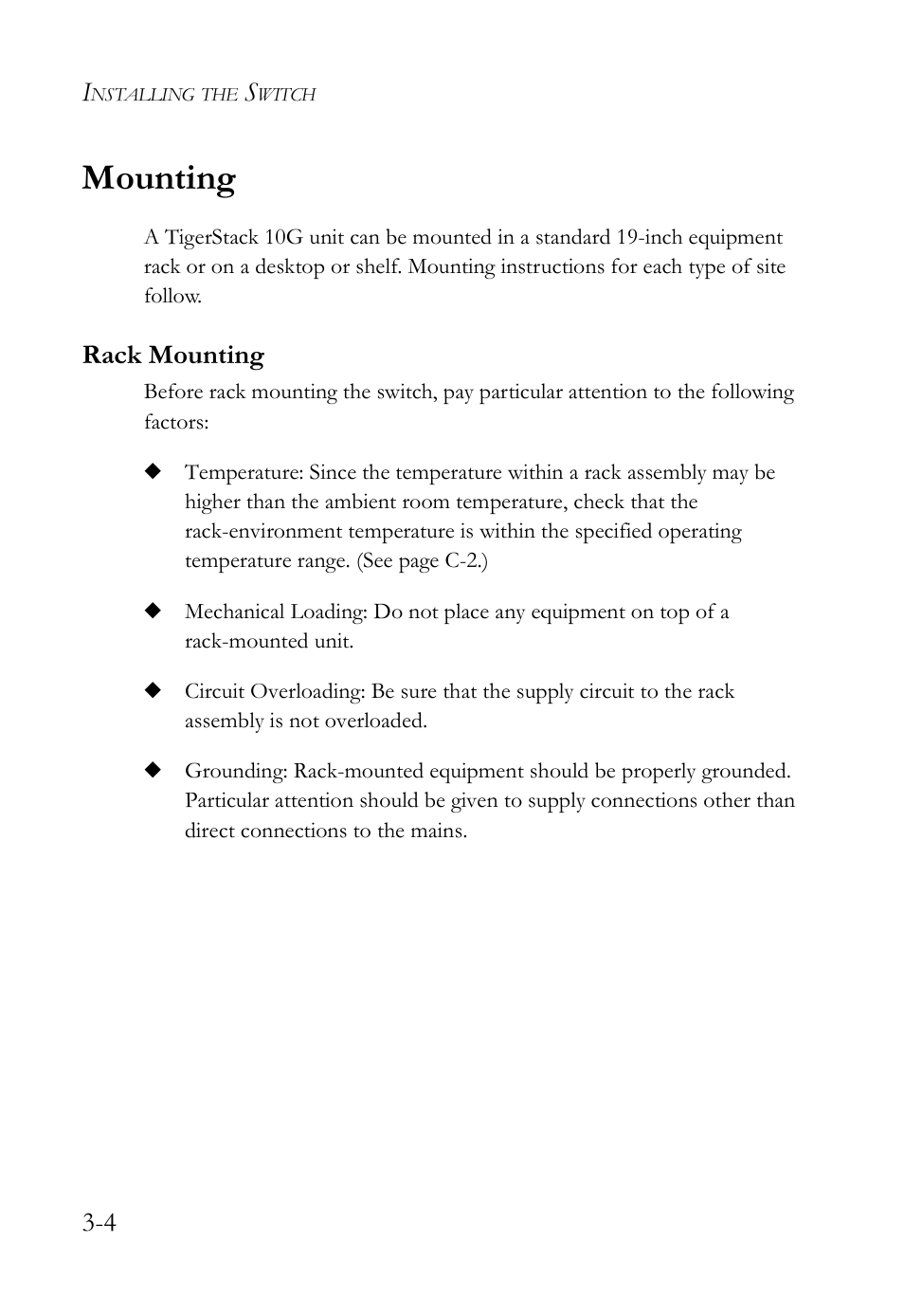 Mounting, Rack mounting, Mounting -4 | Rack mounting -4 | SMC Networks SMC TigerCard 10G User Manual | Page 42 / 86