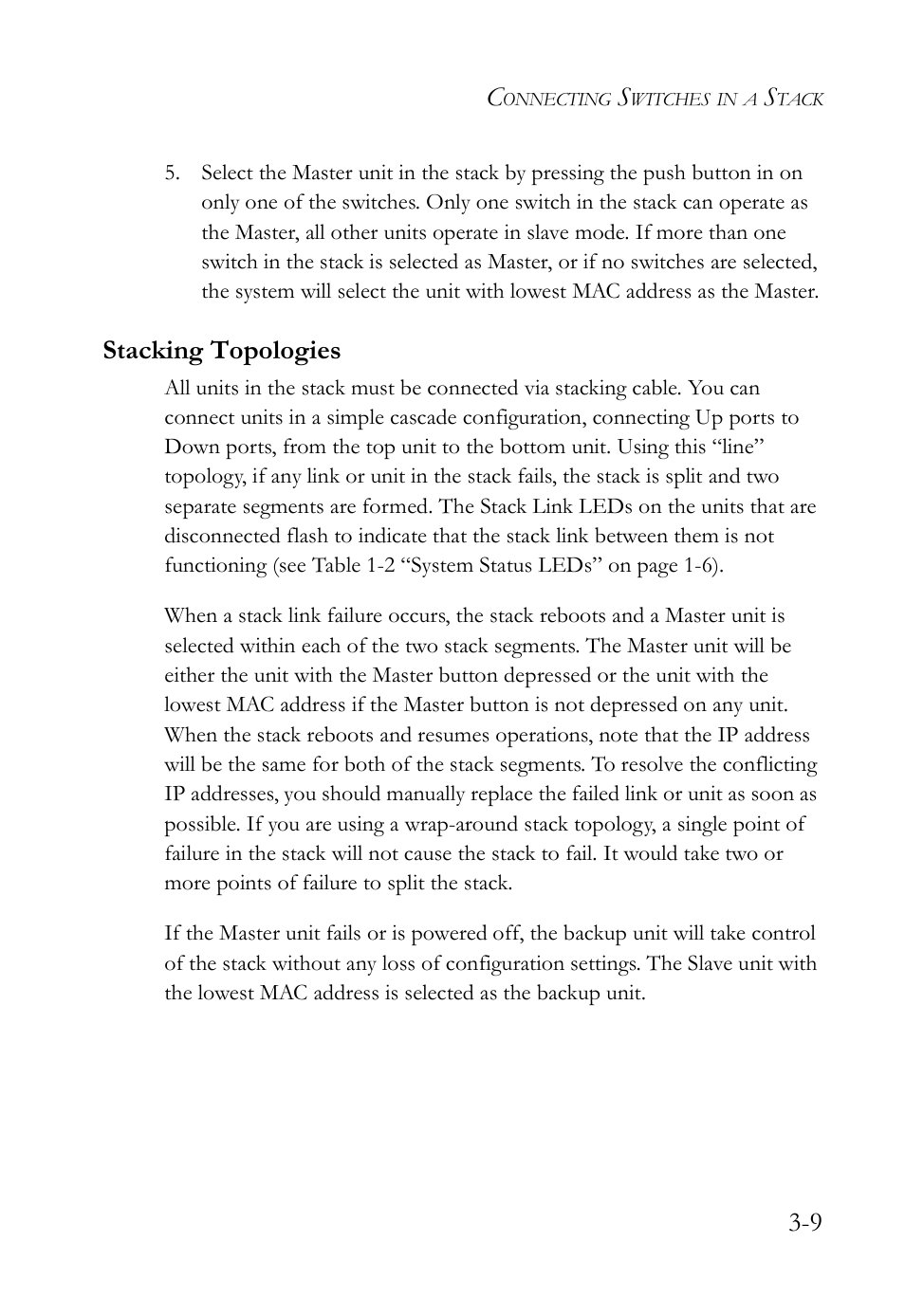 Stacking topologies, Stacking topologies -9 | SMC Networks SMC TigerCard 10G User Manual | Page 47 / 86