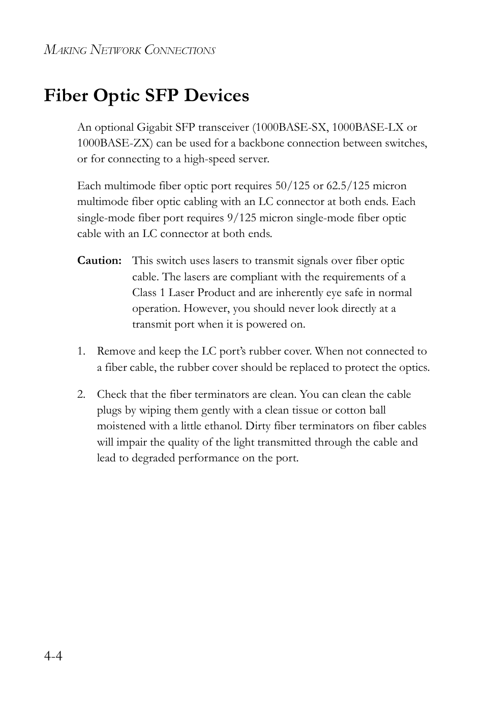 Fiber optic sfp devices, Fiber optic sfp devices -4 | SMC Networks SMC TigerCard 10G User Manual | Page 54 / 86