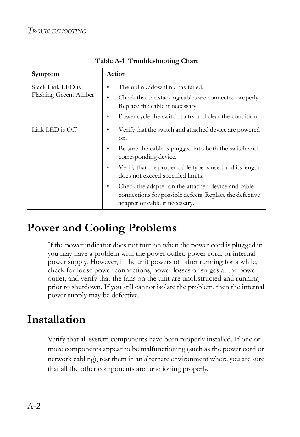 Power and cooling problems, Installation | SMC Networks SMC TigerCard 10G User Manual | Page 60 / 86