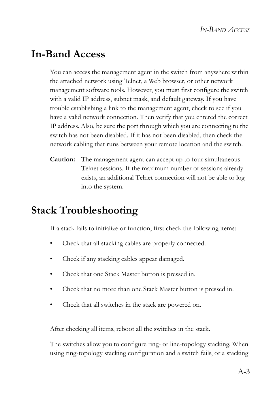 In-band access, Stack troubleshooting | SMC Networks SMC TigerCard 10G User Manual | Page 61 / 86