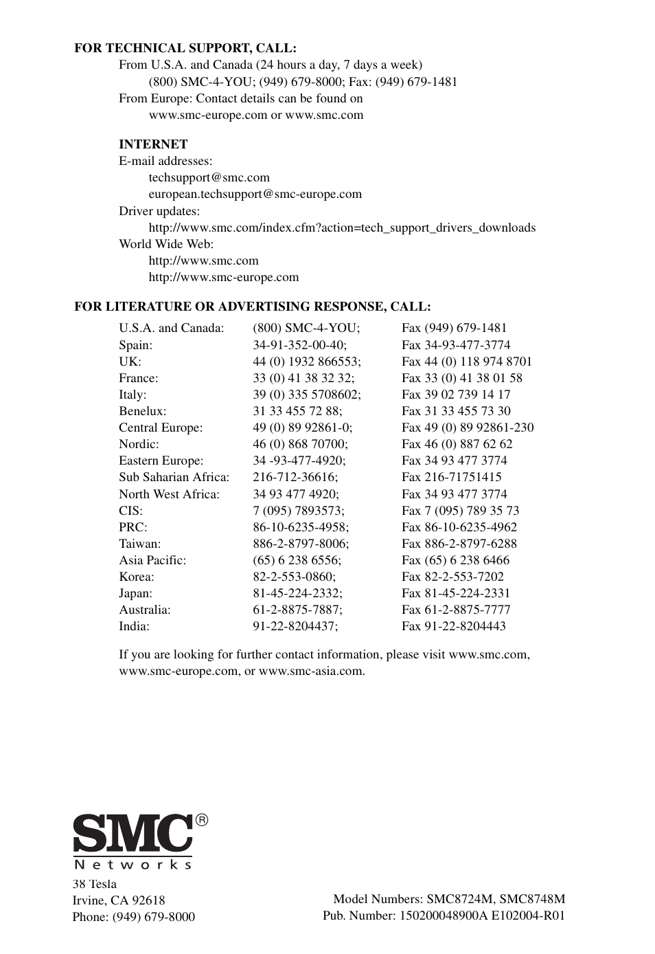 SMC Networks SMC TigerCard 10G User Manual | Page 86 / 86