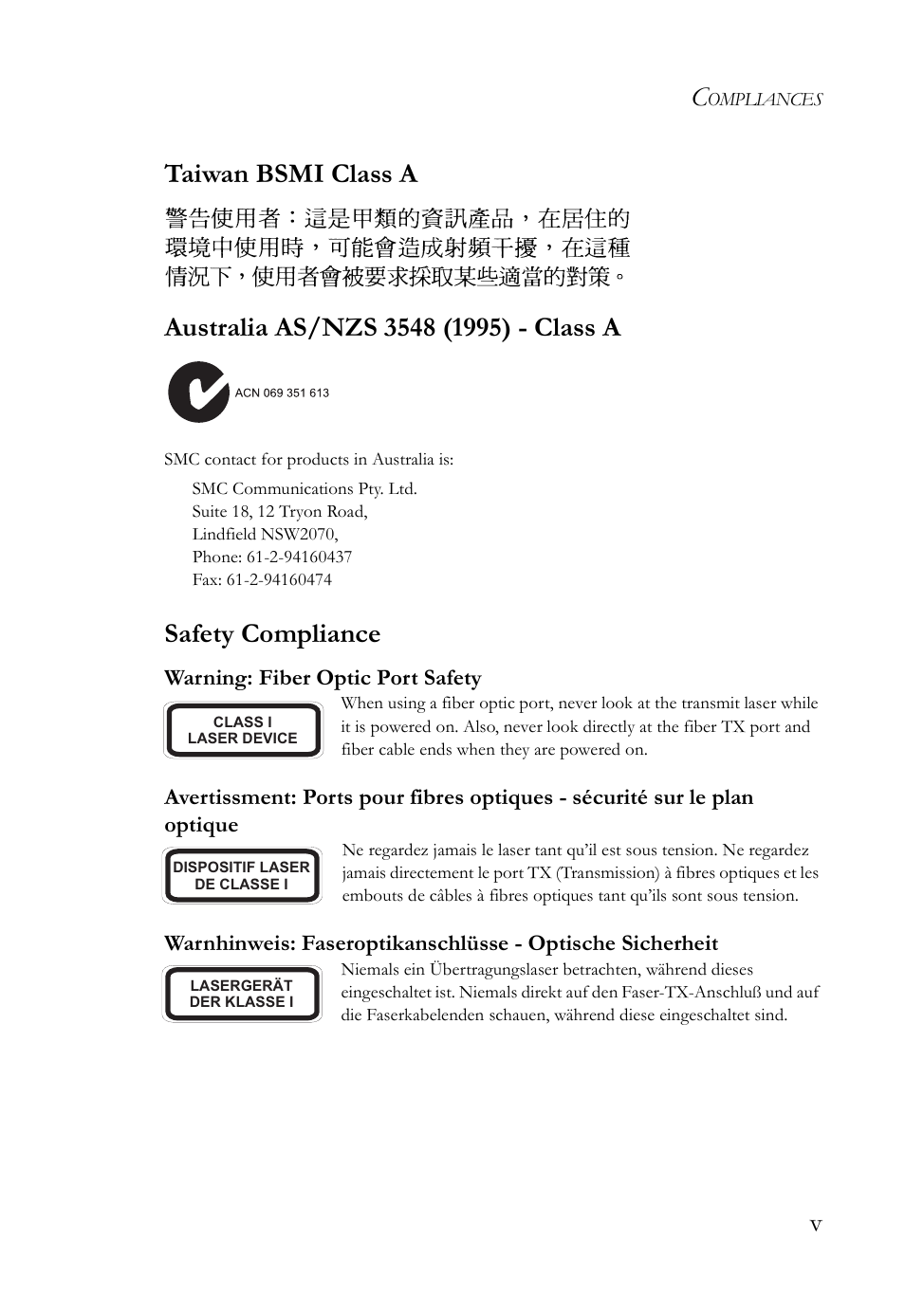 Safety compliance | SMC Networks SMC TigerCard 10G User Manual | Page 9 / 86