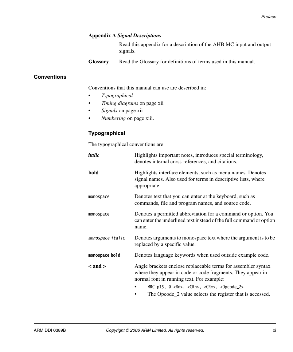 Conventions, Typographical | SMC Networks ARM PL241 User Manual | Page 11 / 110