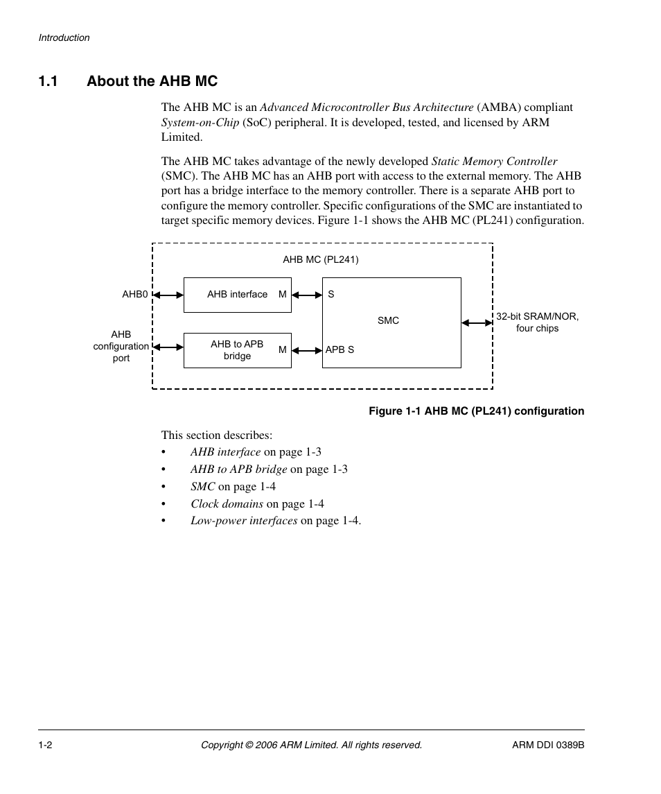 1 about the ahb mc, About the ahb mc -2, Figure 1-1 | Ahb mc (pl241) configuration -2 | SMC Networks ARM PL241 User Manual | Page 16 / 110