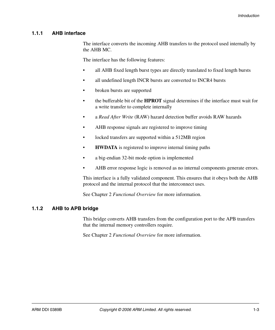 1 ahb interface, 2 ahb to apb bridge | SMC Networks ARM PL241 User Manual | Page 17 / 110