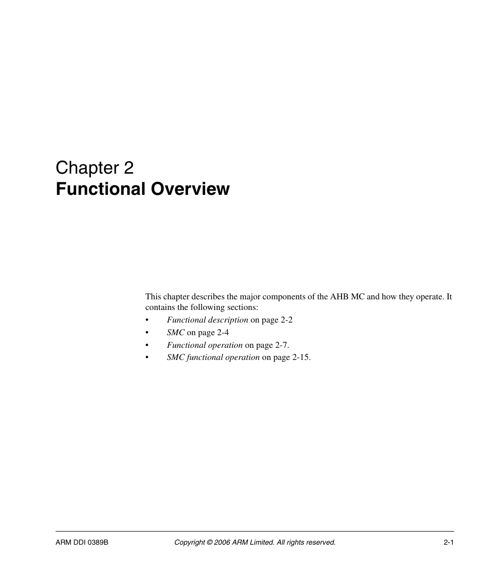 Functional overview, Chapter 2, Chapter 2 functional overview | SMC Networks ARM PL241 User Manual | Page 21 / 110