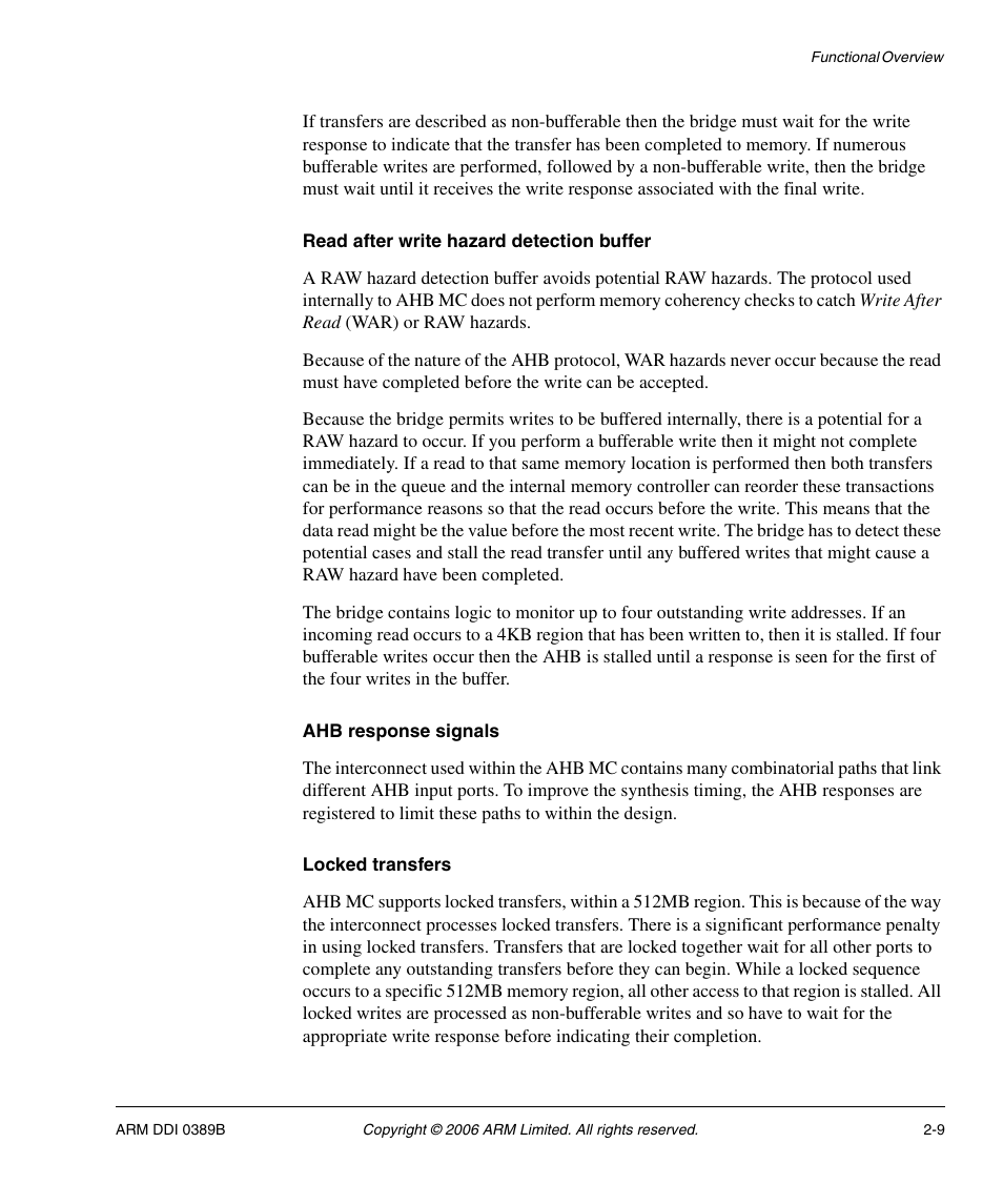 Read after write hazard detection buffer, Ahb response signals, Locked transfers | SMC Networks ARM PL241 User Manual | Page 29 / 110