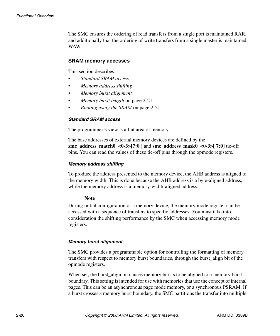 Sram memory accesses | SMC Networks ARM PL241 User Manual | Page 40 / 110