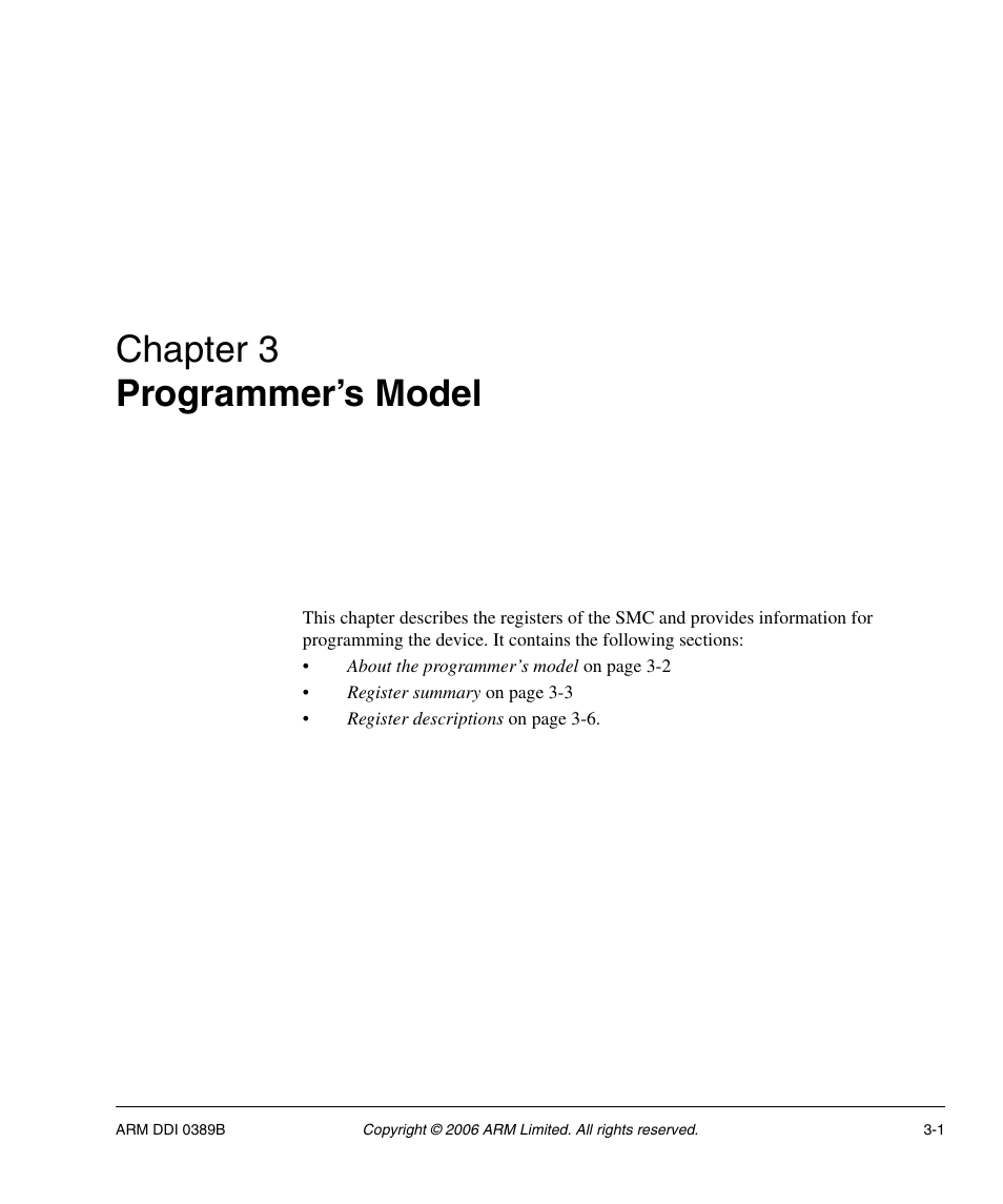 Programmer’s model, Chapter 3, Chapter 3 programmer’s model | N. see chapter 3 programmer’s model | SMC Networks ARM PL241 User Manual | Page 61 / 110