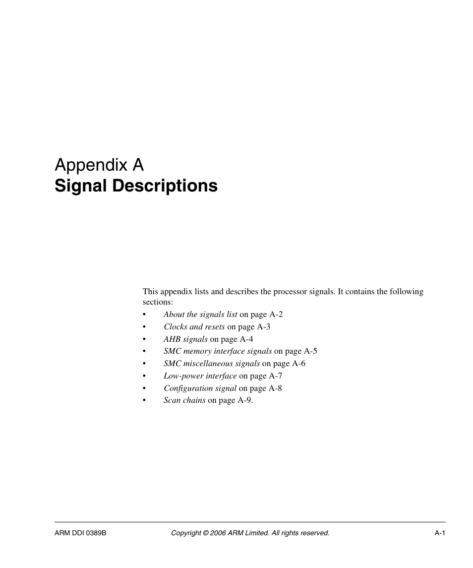 Signal descriptions, Appendix a, Appendix a signal descriptions | SMC Networks ARM PL241 User Manual | Page 95 / 110