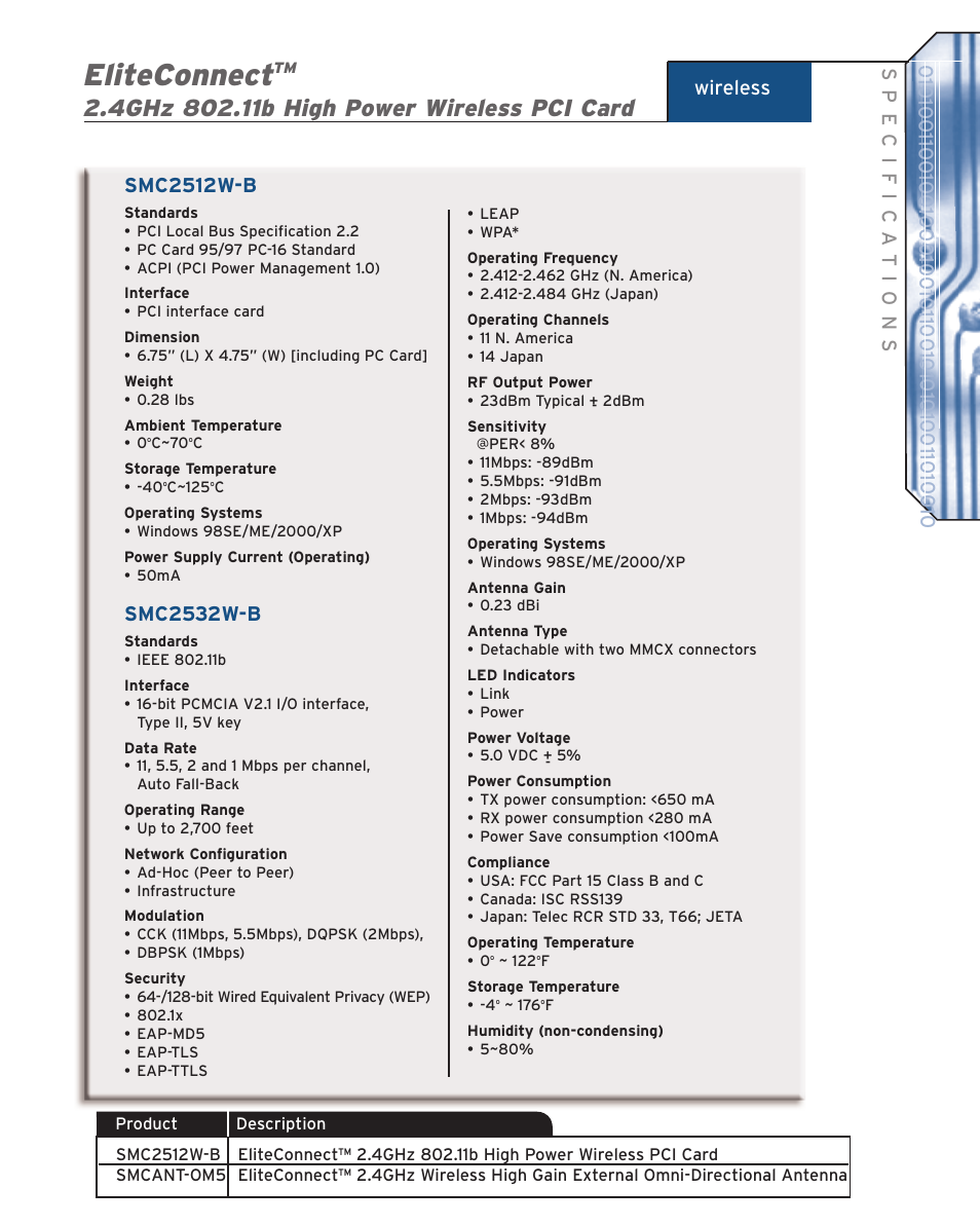 Eliteconnect, Wireless smc2512w-b, Smc2532w-b | SMC Networks SMC EliteConnect SMC2512W-B User Manual | Page 2 / 2