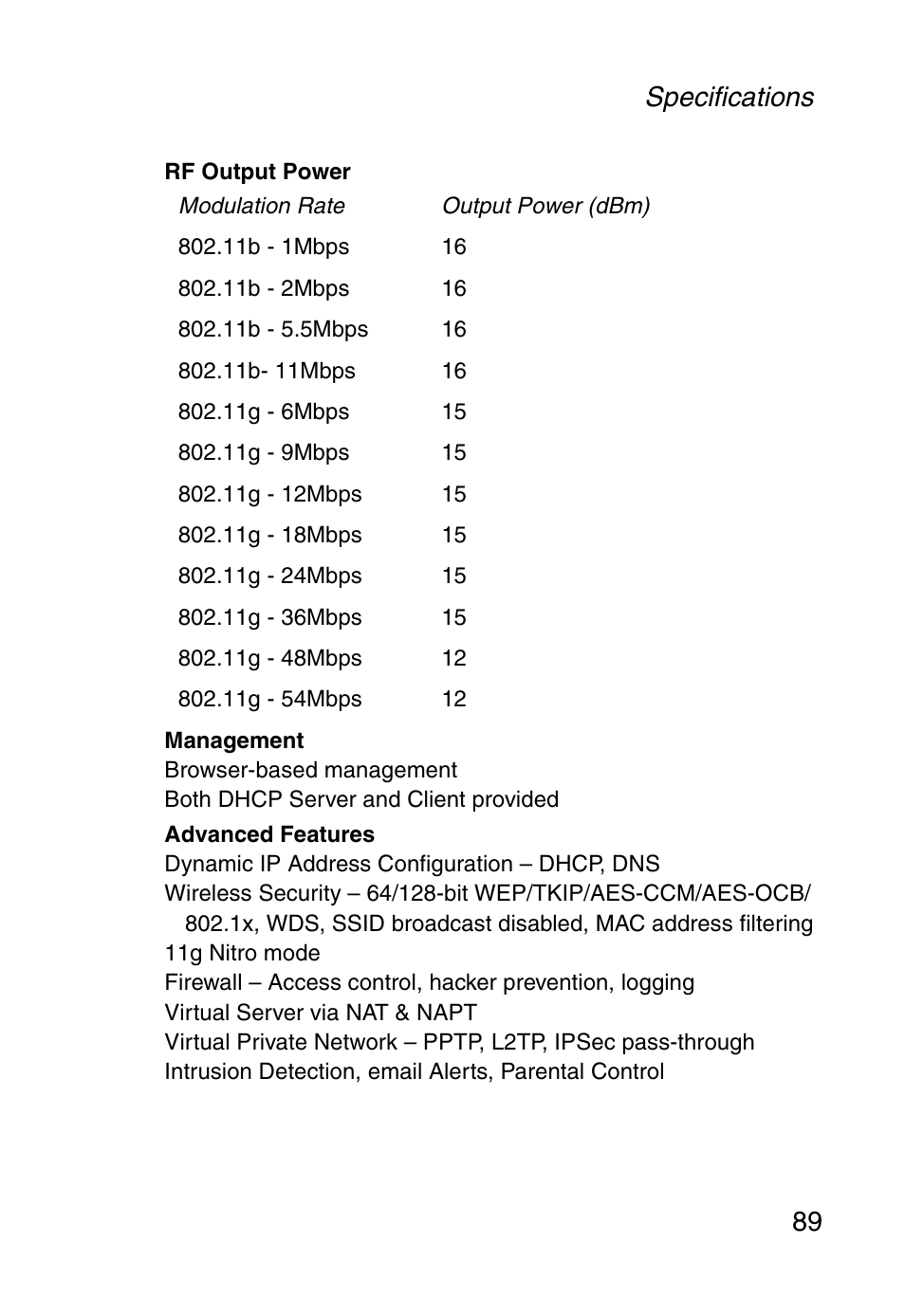 Specifications 89 | SMC Networks Barricade SMCWBR14-G User Manual | Page 101 / 105
