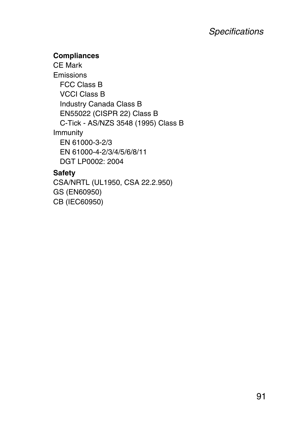 Specifications 91 | SMC Networks Barricade SMCWBR14-G User Manual | Page 103 / 105