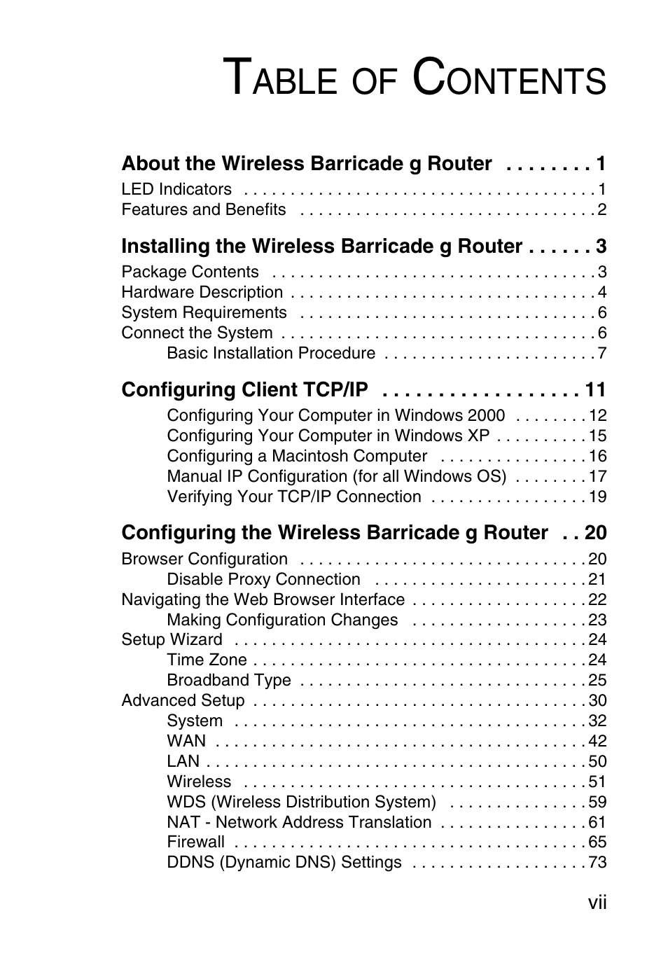 Able, Ontents | SMC Networks Barricade SMCWBR14-G User Manual | Page 11 / 105