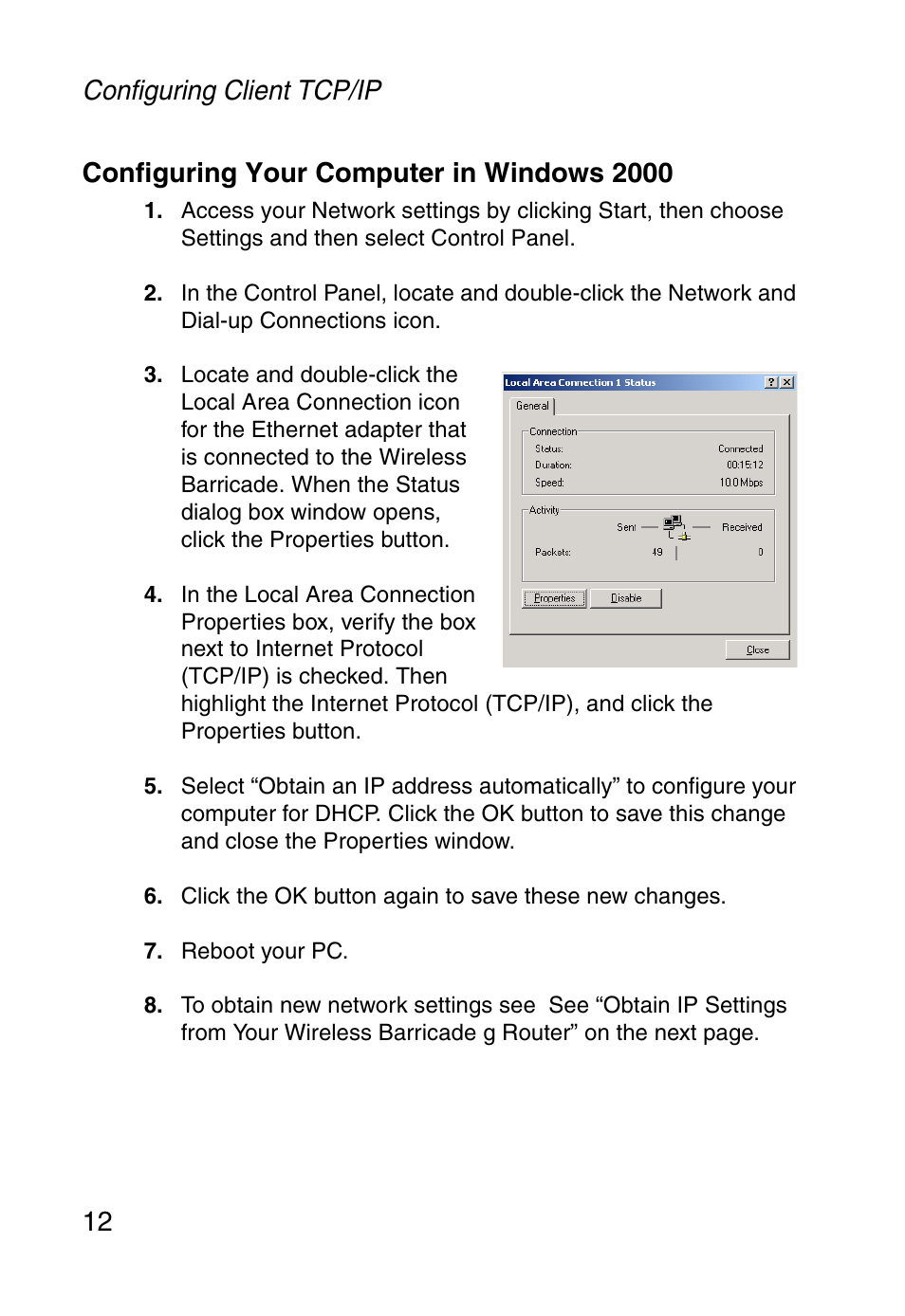 Configuring your computer in windows 2000 | SMC Networks Barricade SMCWBR14-G User Manual | Page 24 / 105