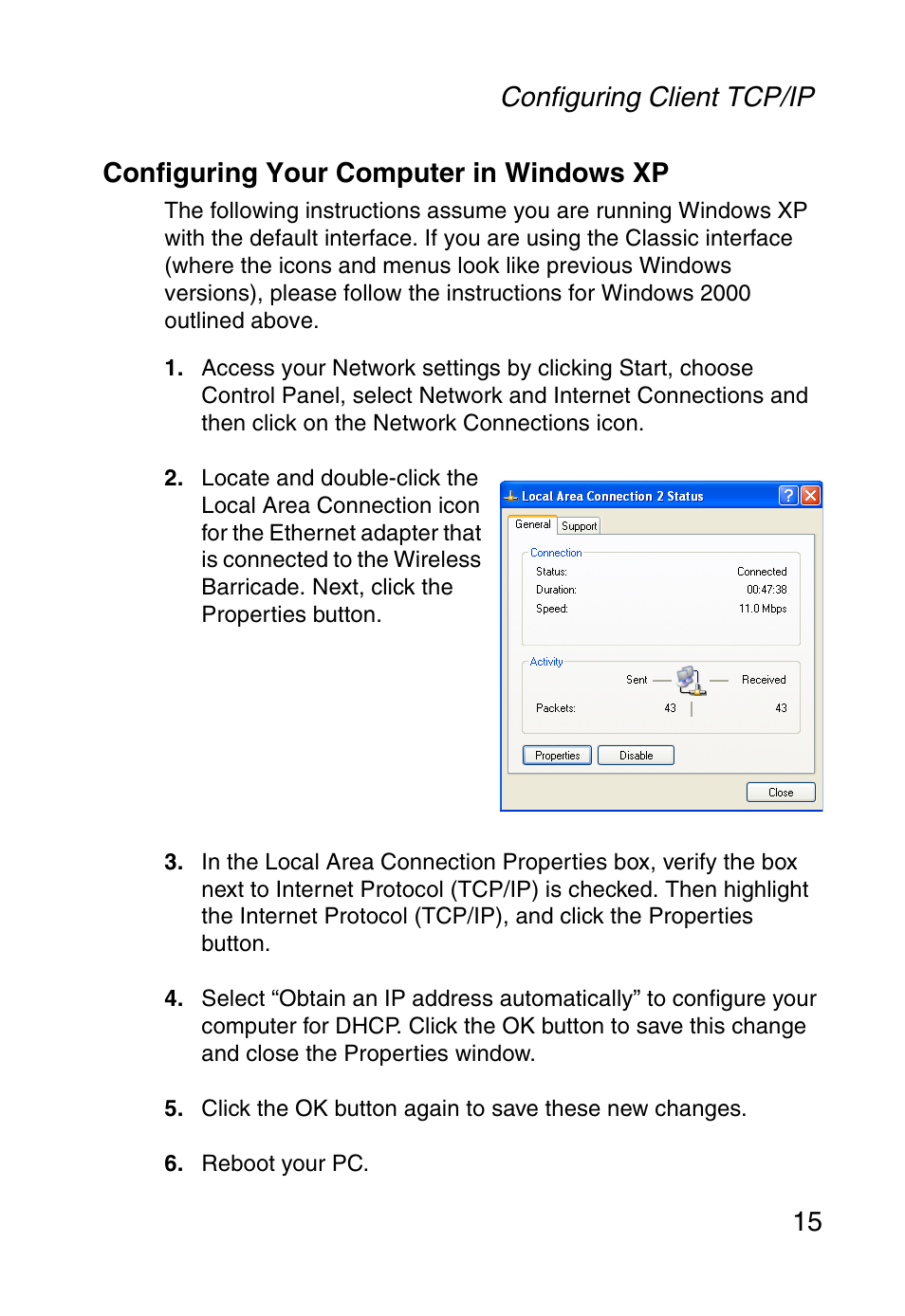 Configuring your computer in windows xp | SMC Networks Barricade SMCWBR14-G User Manual | Page 27 / 105