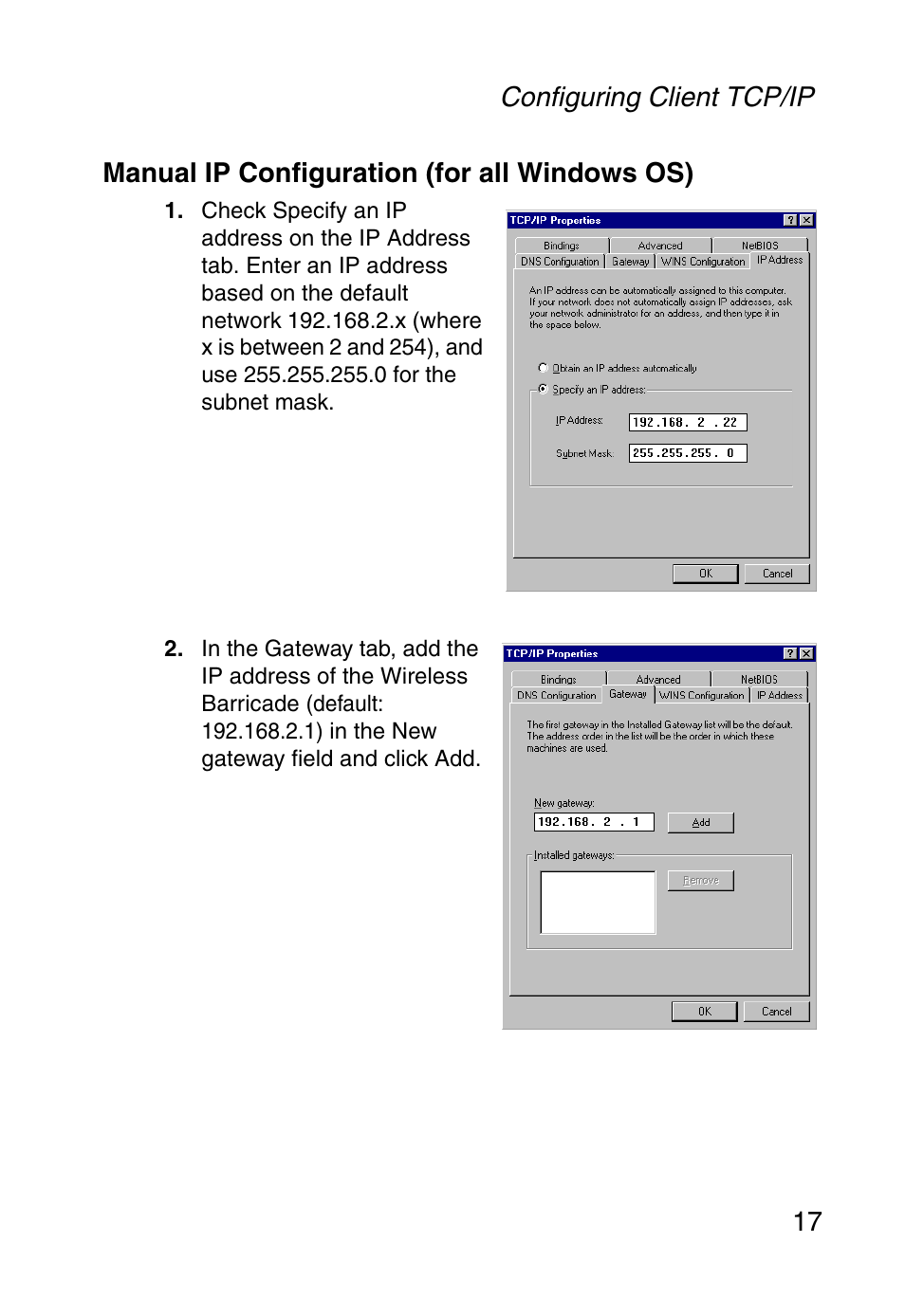 Manual ip configuration (for all windows os) | SMC Networks Barricade SMCWBR14-G User Manual | Page 29 / 105