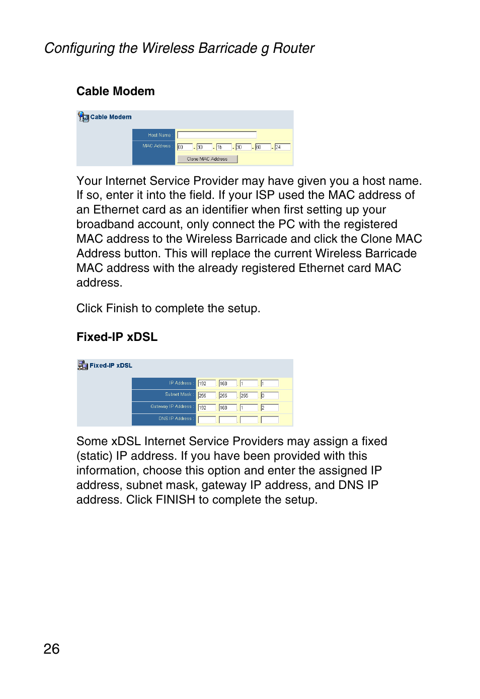 Configuring the wireless barricade g router 26 | SMC Networks Barricade SMCWBR14-G User Manual | Page 38 / 105