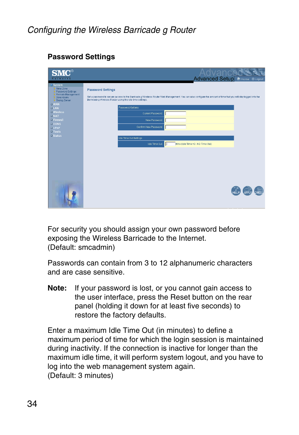 Configuring the wireless barricade g router 34 | SMC Networks Barricade SMCWBR14-G User Manual | Page 46 / 105