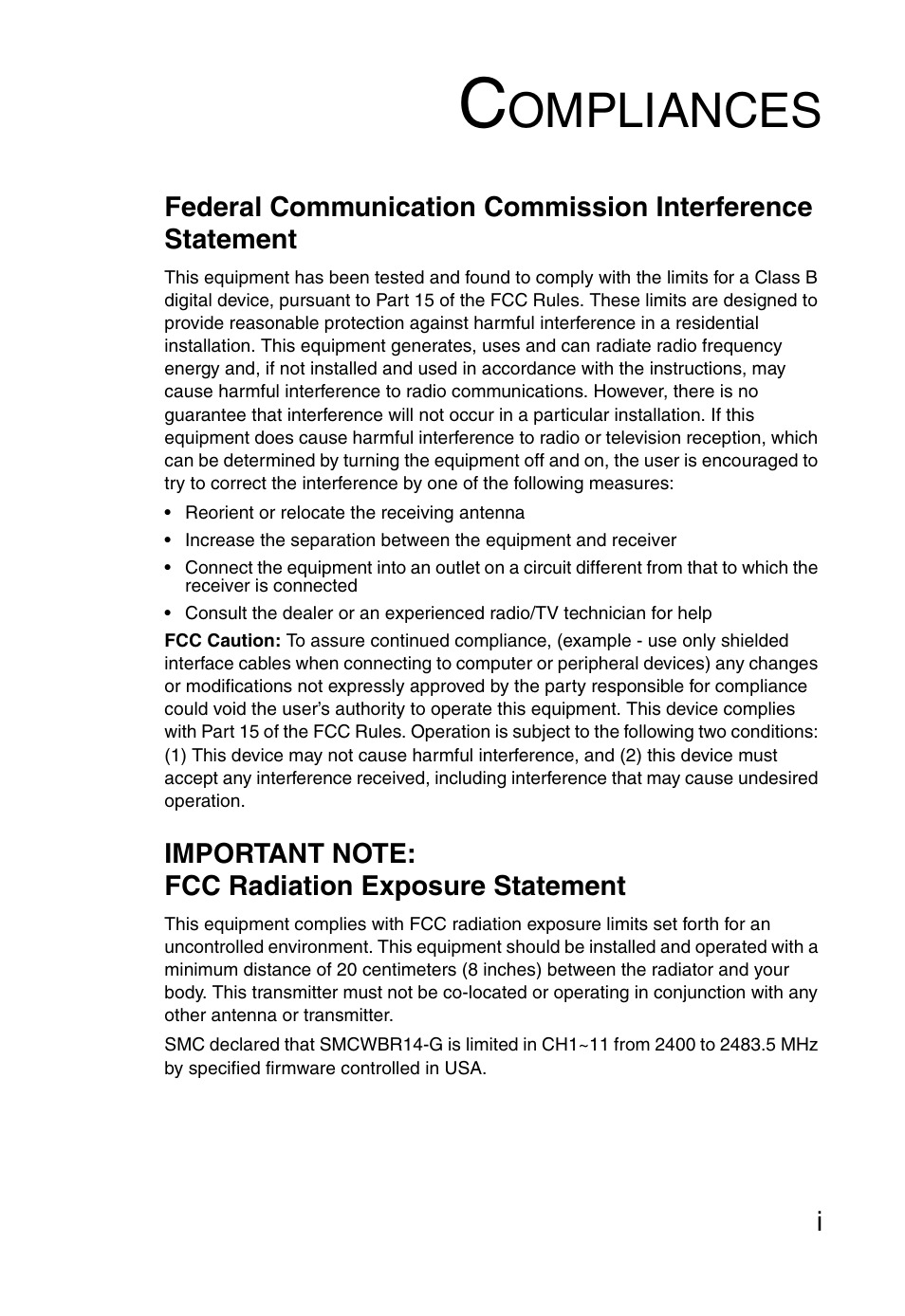 Ompliances | SMC Networks Barricade SMCWBR14-G User Manual | Page 5 / 105