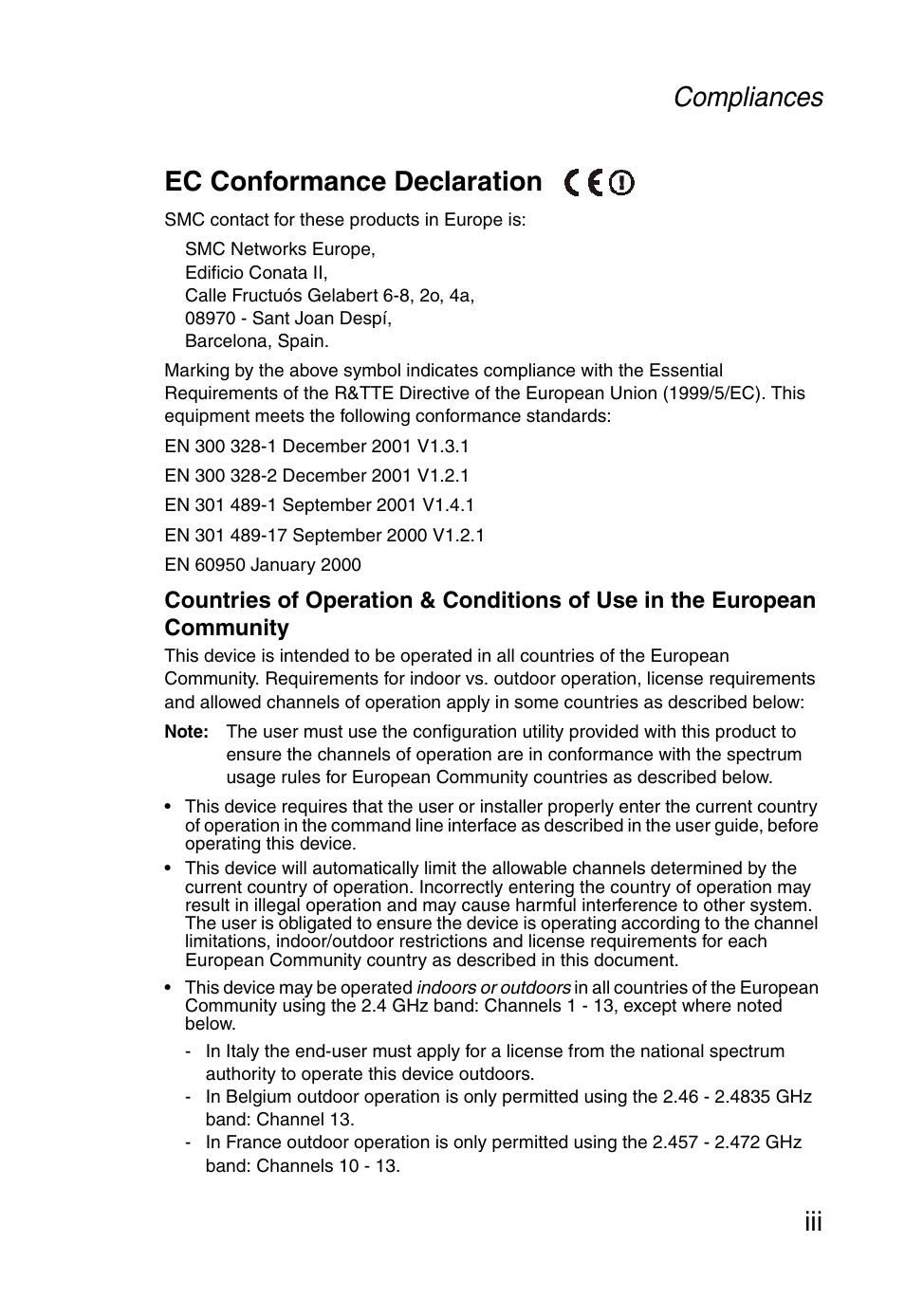 Compliances iii ec conformance declaration | SMC Networks Barricade SMCWBR14-G User Manual | Page 7 / 105