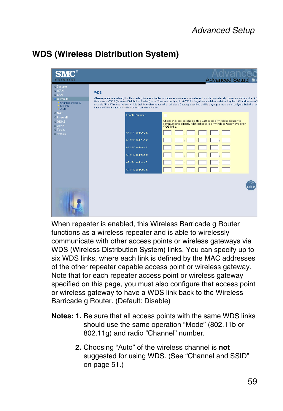 Wds (wireless distribution system) | SMC Networks Barricade SMCWBR14-G User Manual | Page 71 / 105