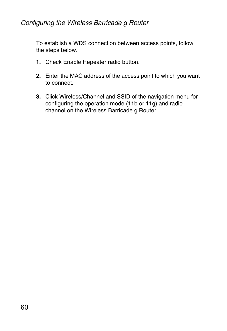 Configuring the wireless barricade g router 60 | SMC Networks Barricade SMCWBR14-G User Manual | Page 72 / 105