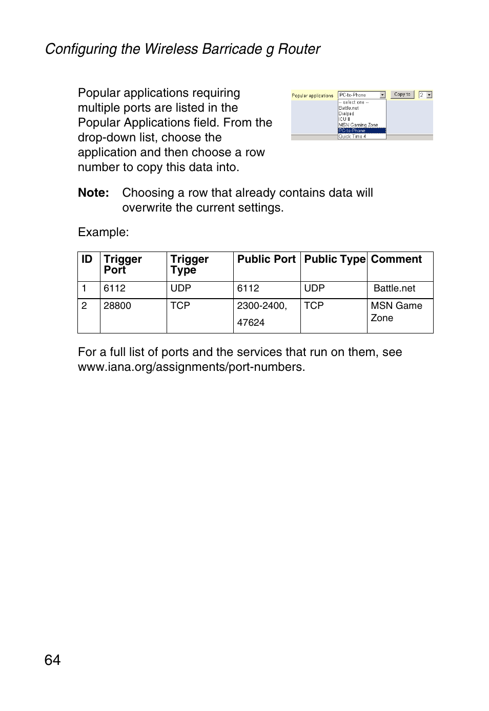 Configuring the wireless barricade g router 64 | SMC Networks Barricade SMCWBR14-G User Manual | Page 76 / 105