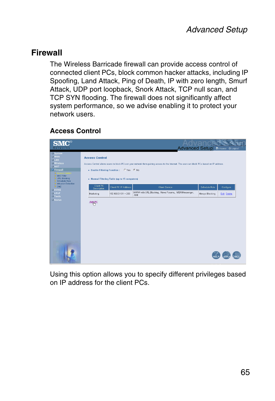 Firewall | SMC Networks Barricade SMCWBR14-G User Manual | Page 77 / 105