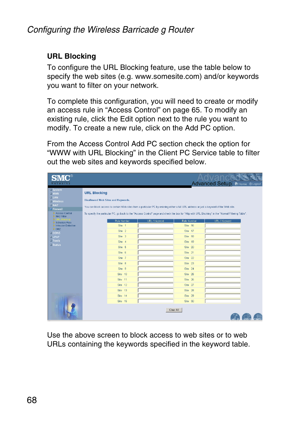 Configuring the wireless barricade g router 68 | SMC Networks Barricade SMCWBR14-G User Manual | Page 80 / 105