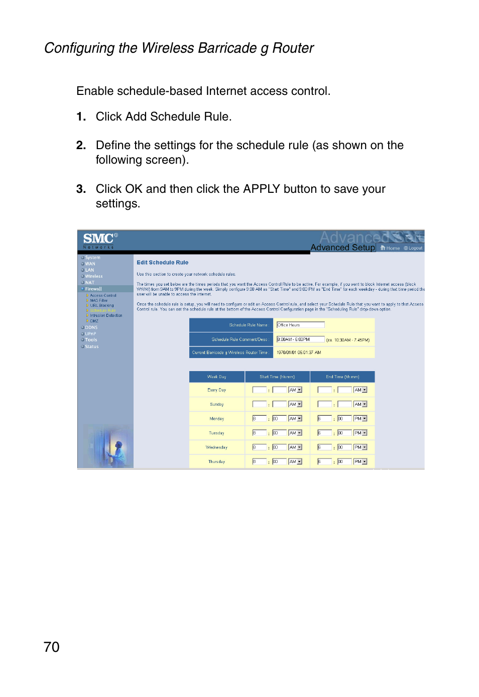 Configuring the wireless barricade g router 70 | SMC Networks Barricade SMCWBR14-G User Manual | Page 82 / 105