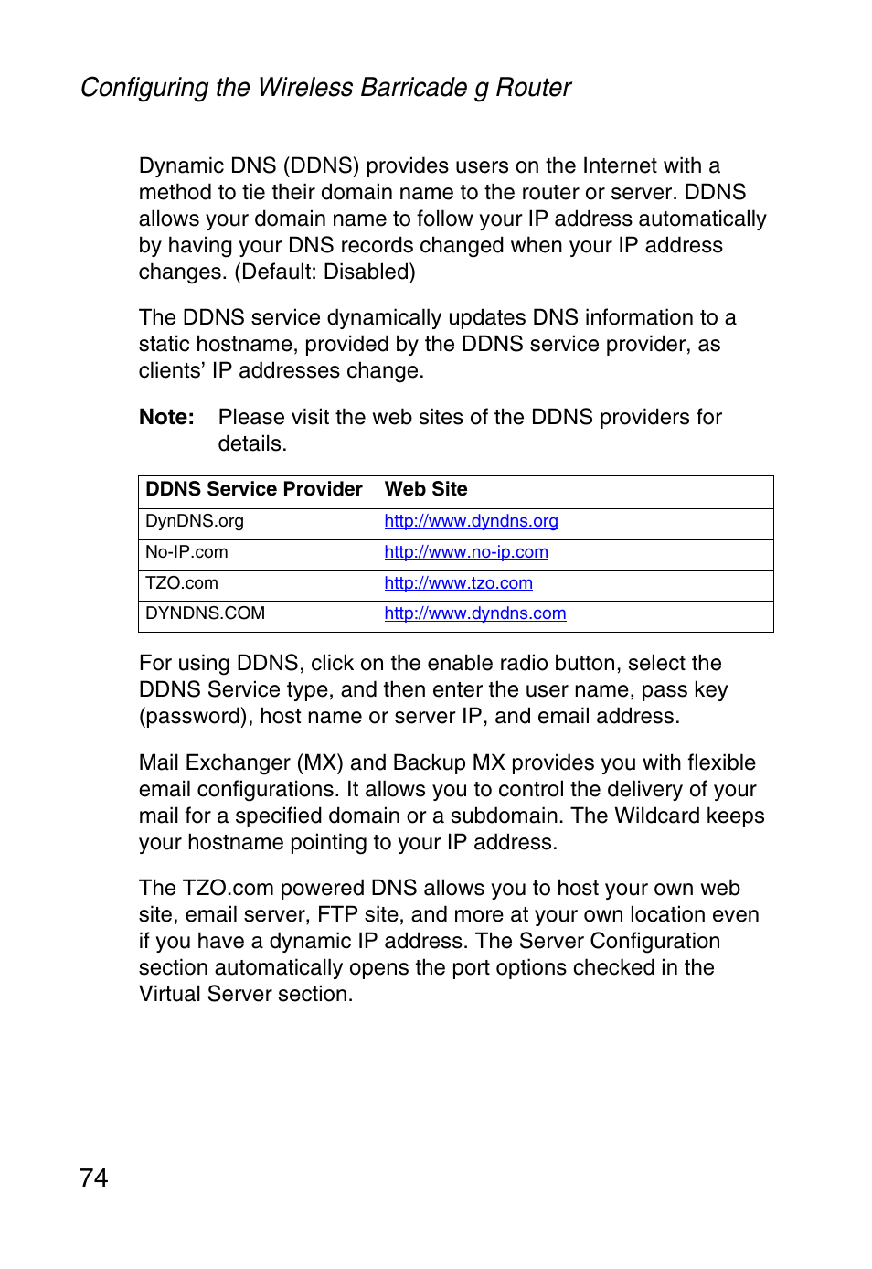 Configuring the wireless barricade g router 74 | SMC Networks Barricade SMCWBR14-G User Manual | Page 86 / 105