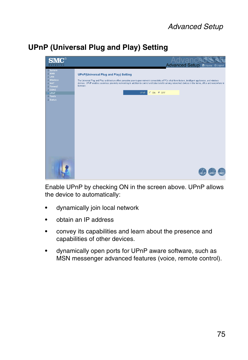 Upnp (universal plug and play) setting | SMC Networks Barricade SMCWBR14-G User Manual | Page 87 / 105