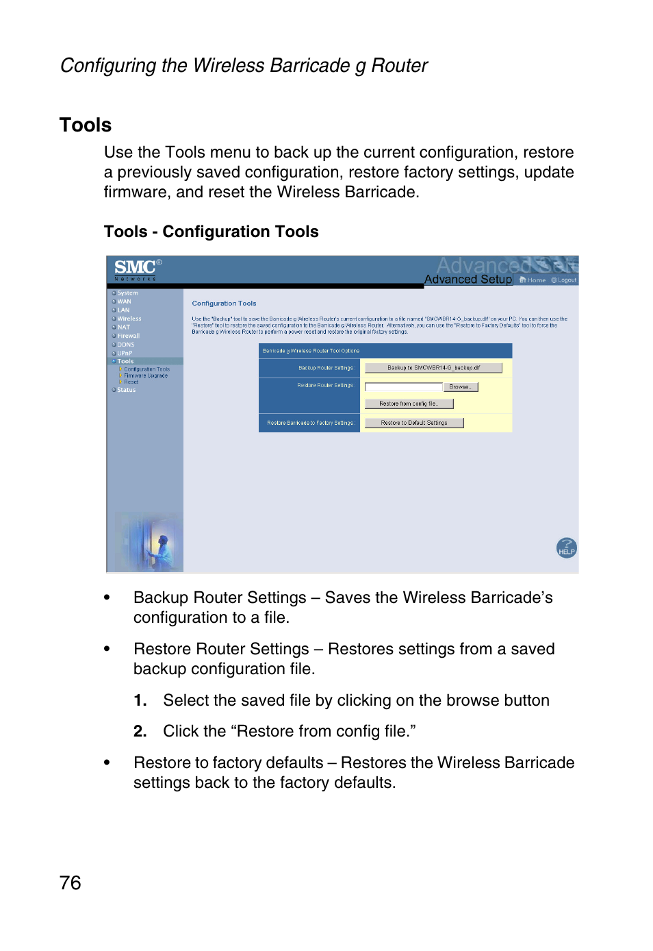 Tools | SMC Networks Barricade SMCWBR14-G User Manual | Page 88 / 105