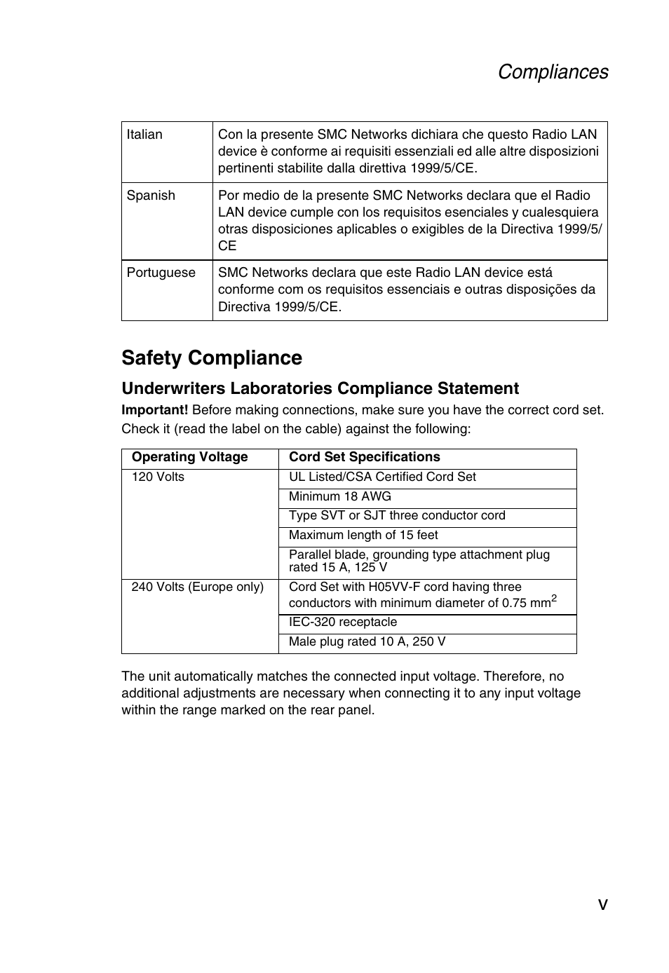 Compliances v safety compliance | SMC Networks Barricade SMCWBR14-G User Manual | Page 9 / 105