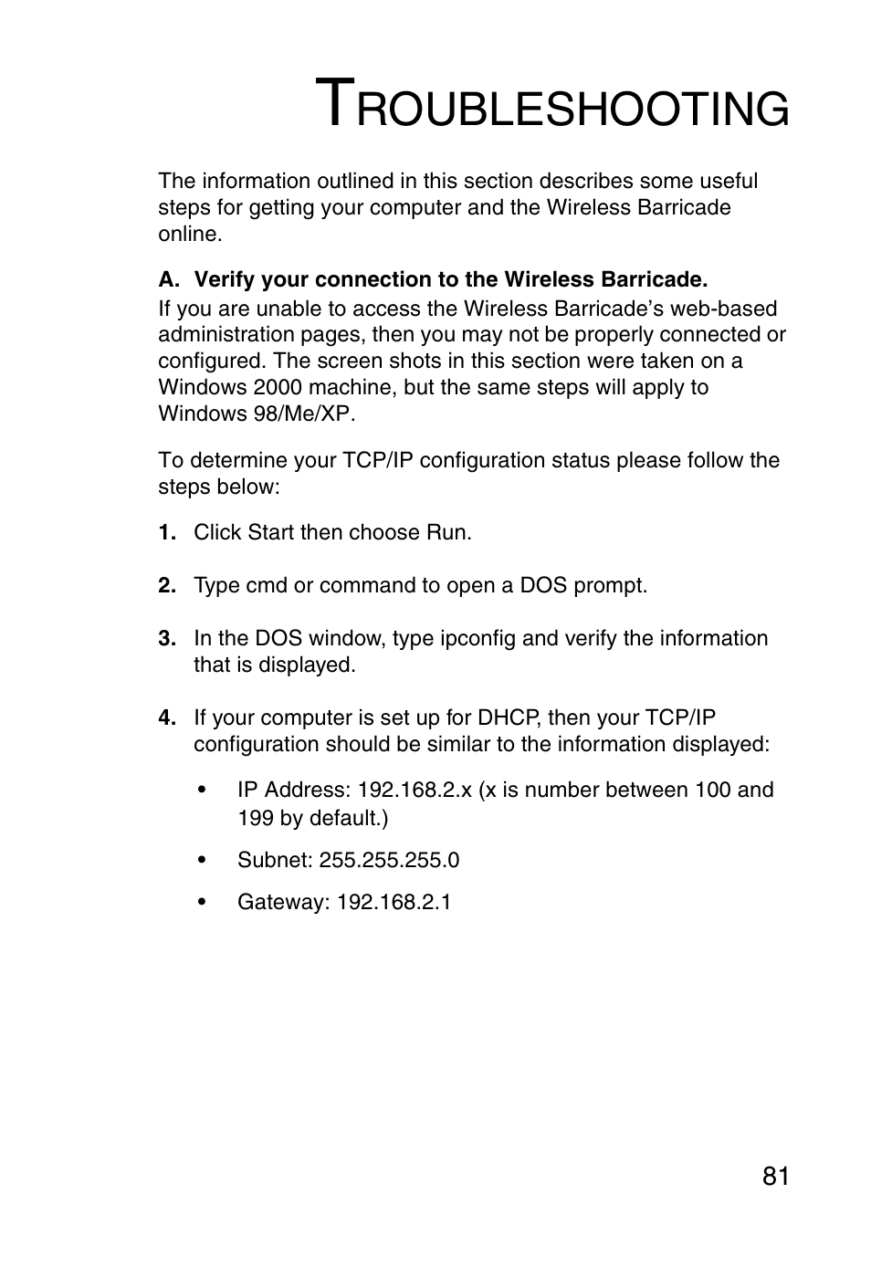 Troubleshooting, Roubleshooting | SMC Networks Barricade SMCWBR14-G User Manual | Page 93 / 105