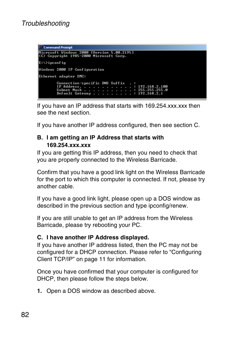 Troubleshooting 82 | SMC Networks Barricade SMCWBR14-G User Manual | Page 94 / 105